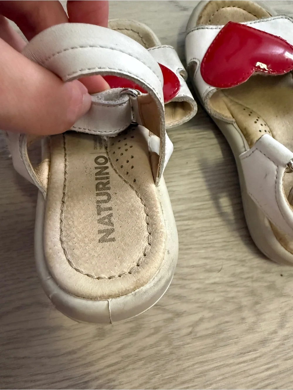 Naturino White Sandals with Red Heart Accent